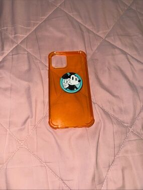 Transparent Orange Phone Case with Cartoon Grip